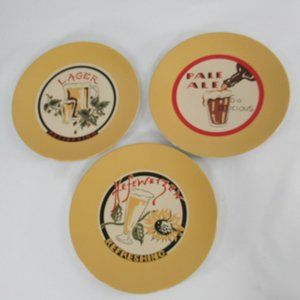 Pottery Barn Beer Plates Lot of 3 Yellow 8" Salad Lunch Appetizer Party Lager